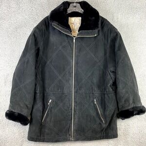 Middlebrook Park Leather Jacket Womens L Faux Fur Collar Cuffs Quilted Zip Pockt